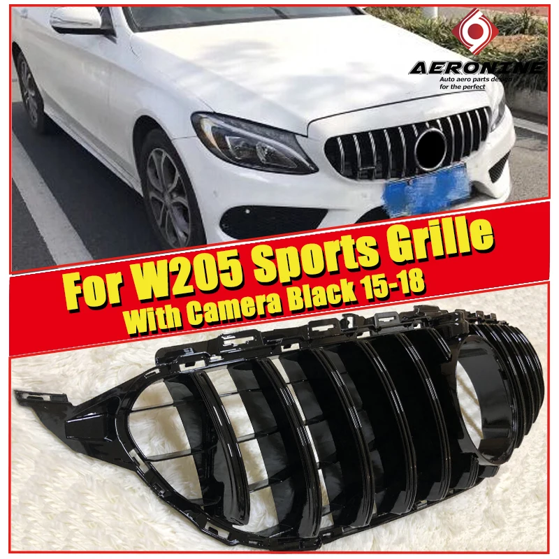 GTS стиль решетка гриль W205 C205 C Класс модели с 360 камера ABS черный W205 спортивный Передняя решетка решетки без знака - Цвет: W205SpGTGrBl1518A