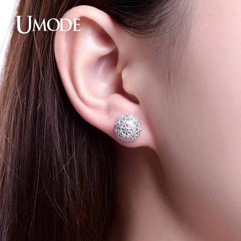 Женские серьги-гвоздики с кристаллами UMODE ювелирные изделия из фианита