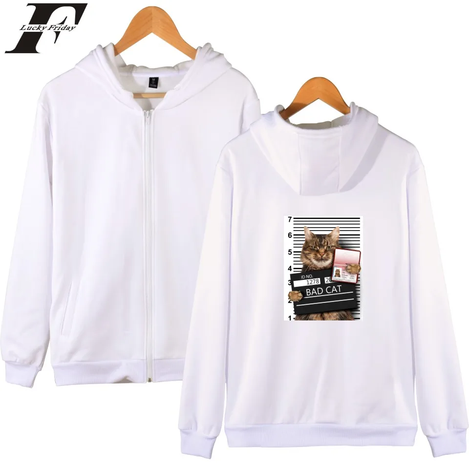 LUCKYFRIDAYF Bad Cat толстовка мужская с капюшоном забавным рисунком кошки фото зимнее