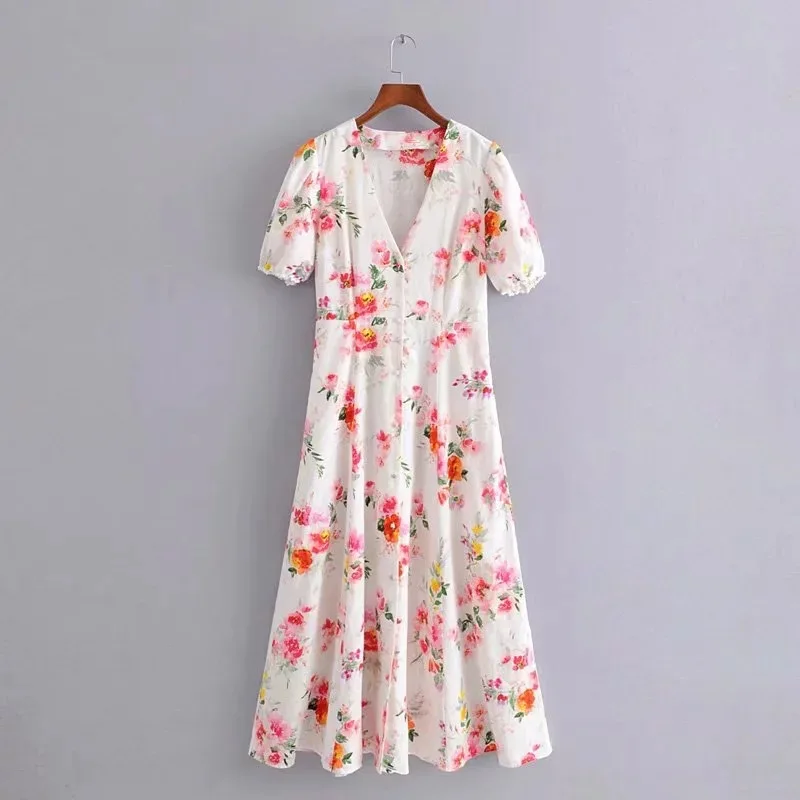 Лето 2019 цветок Складчатое Платье с принтом Для женщин элегантные свадебные