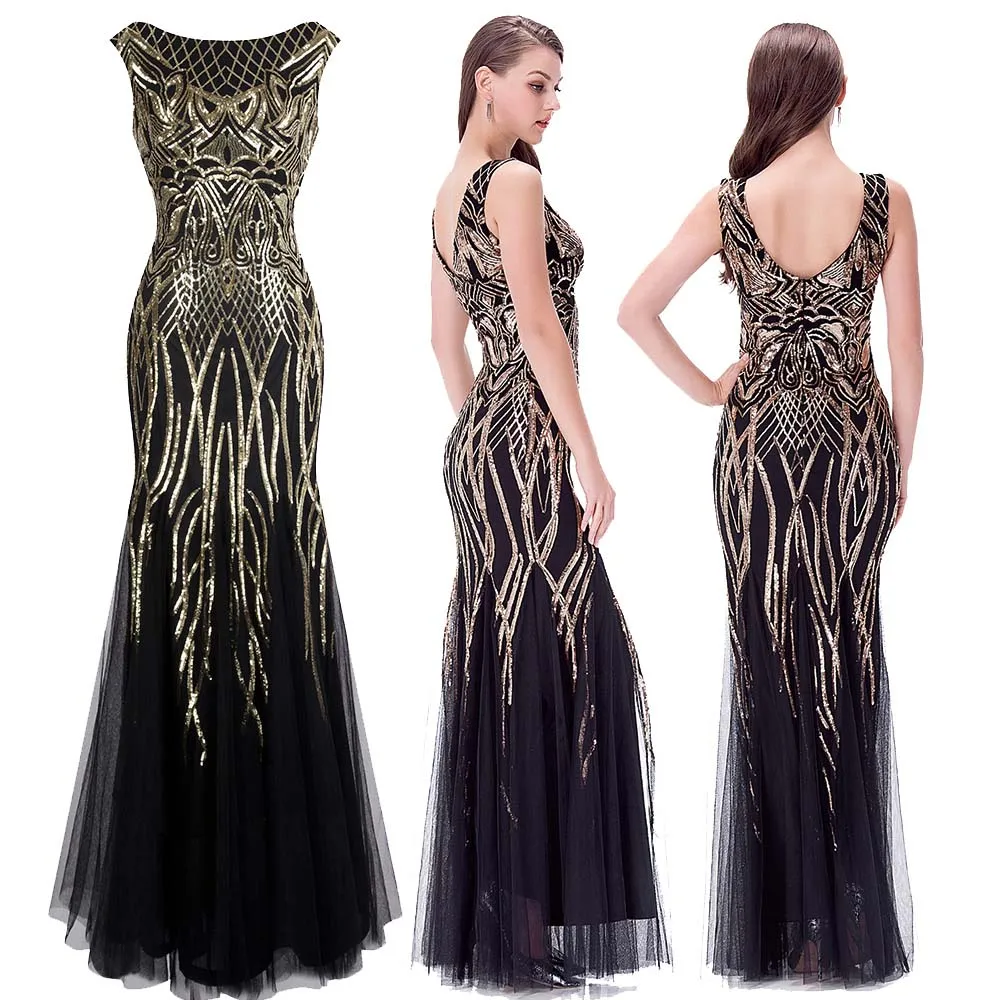 Gold Picture color Angel-Fashion, женские вечерние платья, Длинные вечерние платья, элегантное винтажное платье с блестками, 1920S Flapper, платья 377 - Цвет: Gold Picture color