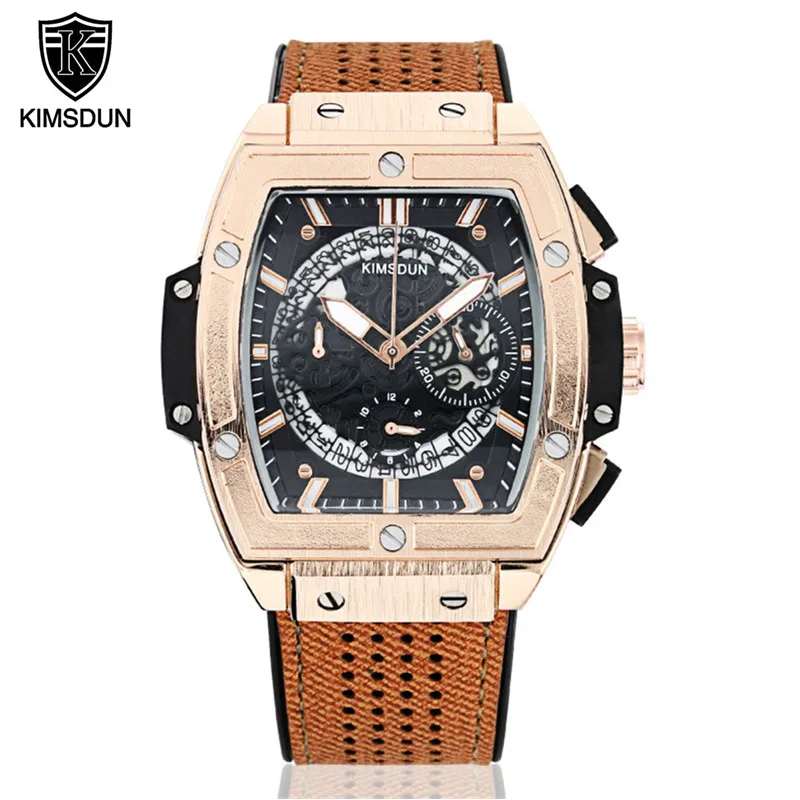 KIMSDUN бренд Montre Homme резиновый мужской корпус часов Форма многофункциональный спортивный хронограф водонепроницаемые кварцевые часы