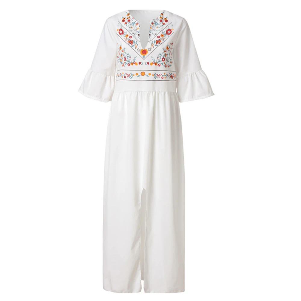 

Printed Splicing A-line Mid-Sleeve Dress Cotton Ruffle Sleeve V Neck Black Casual Summer Elegant European American Dresses