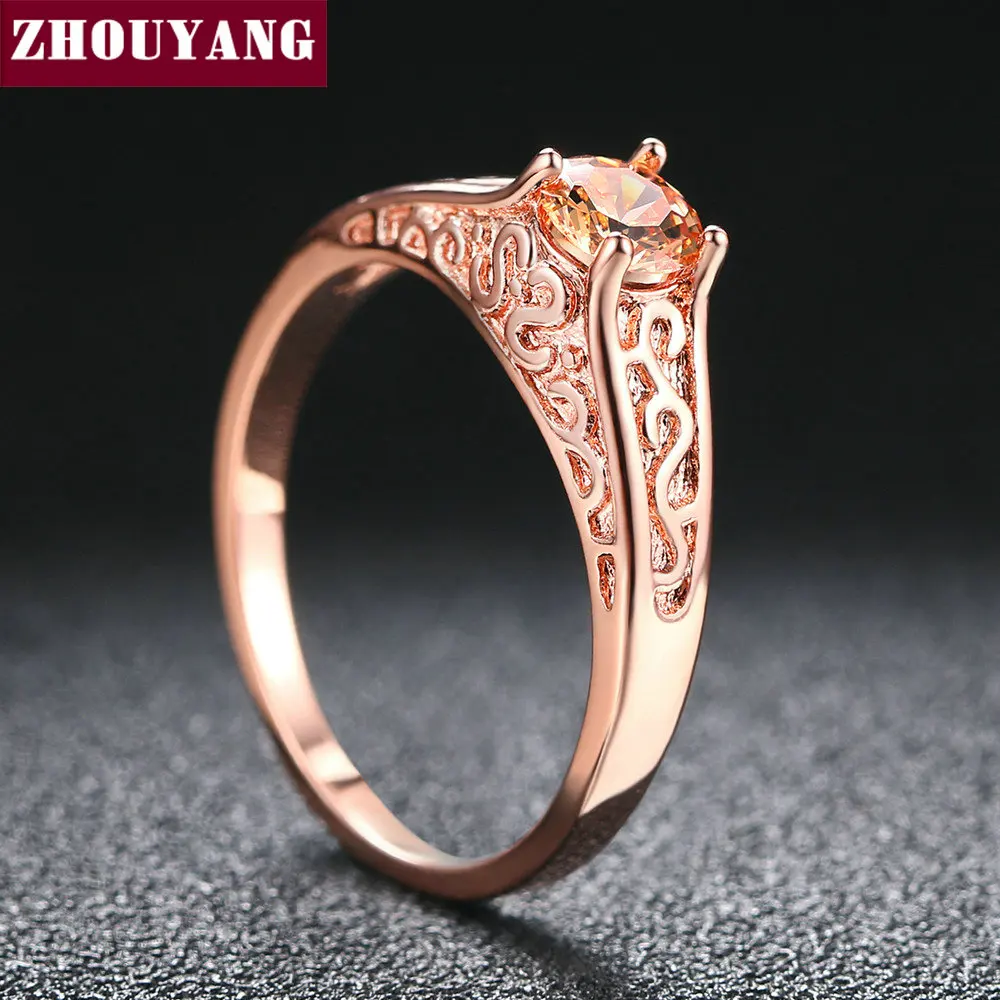 Женское кольцо ZHOUYANG простое Открытое с оранжевым кристаллом кубическим