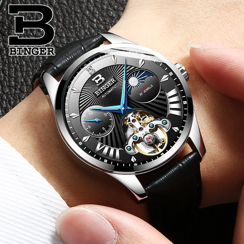 BINGER мужские часы Relogio Masculino мужской топ бренд Роскошные автоматические