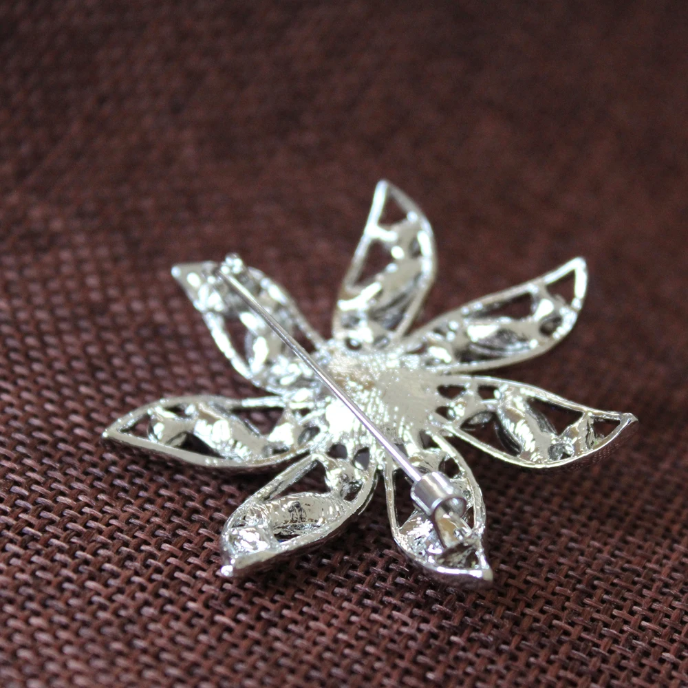 Синий Кристалл Rhinestone жемчужные броши Свадебный букет цветы Серебряная Брошь