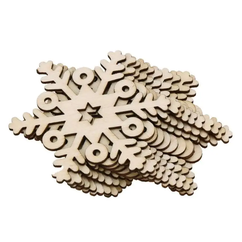 100 шт. деревянные украшения с гирляндой Рождественское украшение снежинка узор