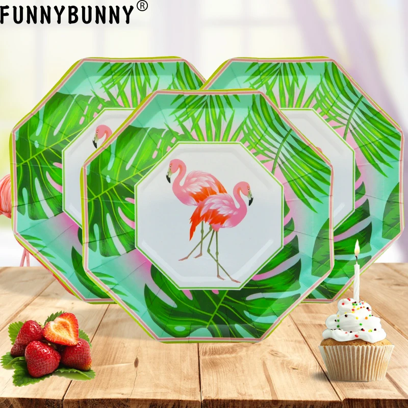 Одноразовые бумажные тарелки FUNNYBUNNY для вечеринок в стиле фламинго | Дом и сад