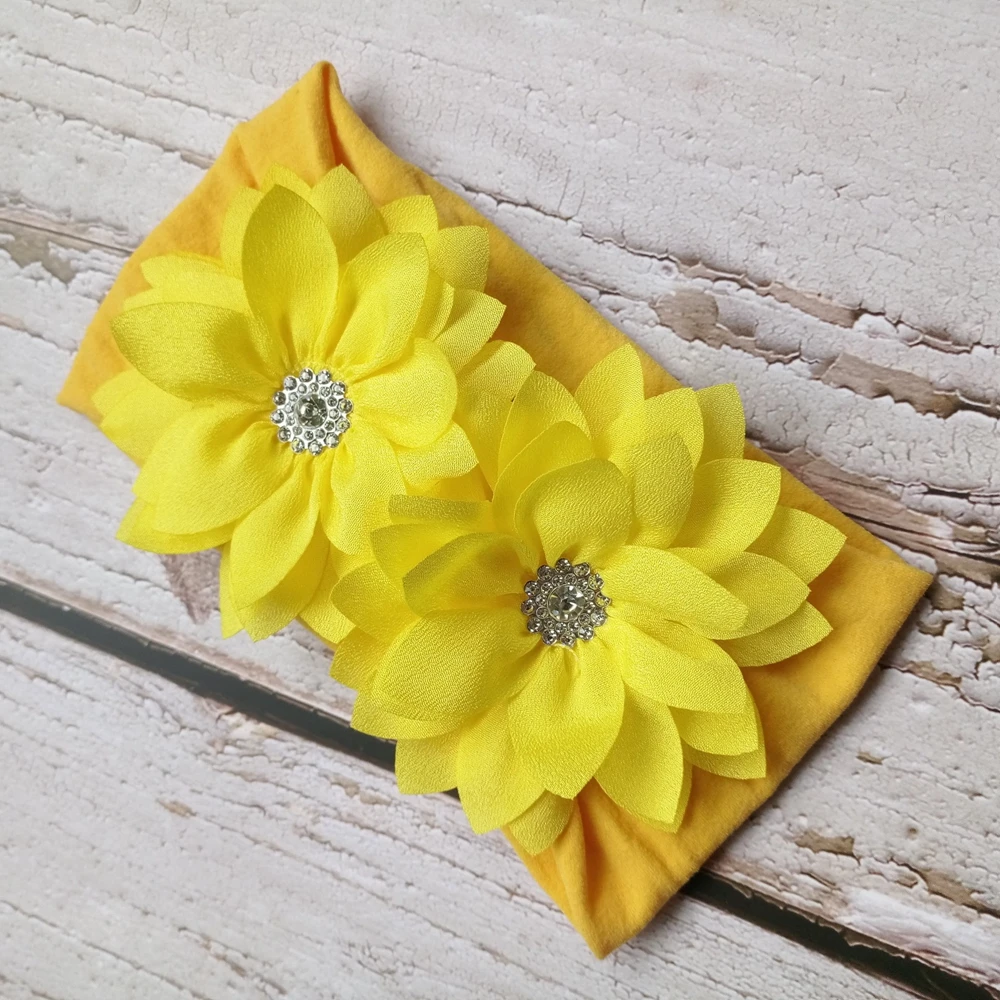 New Stretch Double Chiffon Flower Baby Headband Newborn Knot Wide Nylon Headwraps Girls Headwear Kids Photo Props | Мать и ребенок