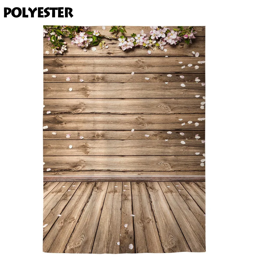 Allenjoy photography wedding backdrop Spring pink flower petal brown wood photo background studio photophone photocall decor | Электроника