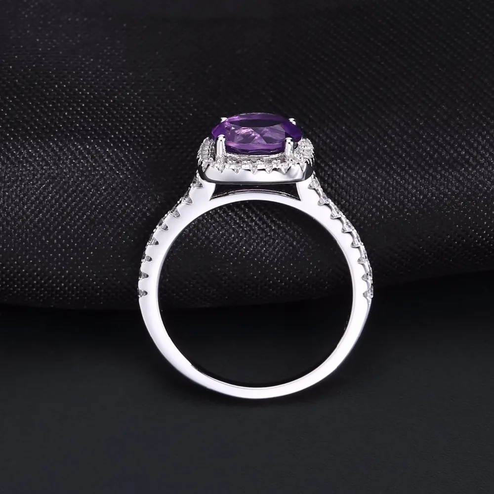Gem's Ballet 925 Sterling Silver 2.57Ct Natural Round Stone Amethyst Rings For Women Wedding Square halo Ring Fine Jewelry | Украшения