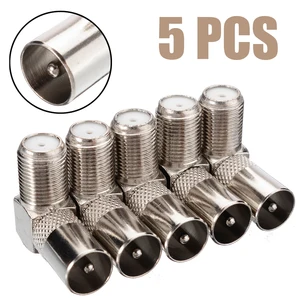 5Pcsset 90 Degree Right Angled TV Aerial Antenna Cable Connectors RF Coaxial F Female to Male Plug Connector Adapter