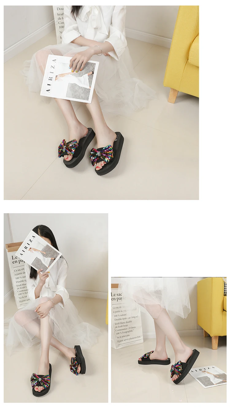 Women Bow tie Summer Sandals Slipper Indoor Outdoor Flip flops Beach Shoes New Fashion Female Casual flower Slippers Platforms