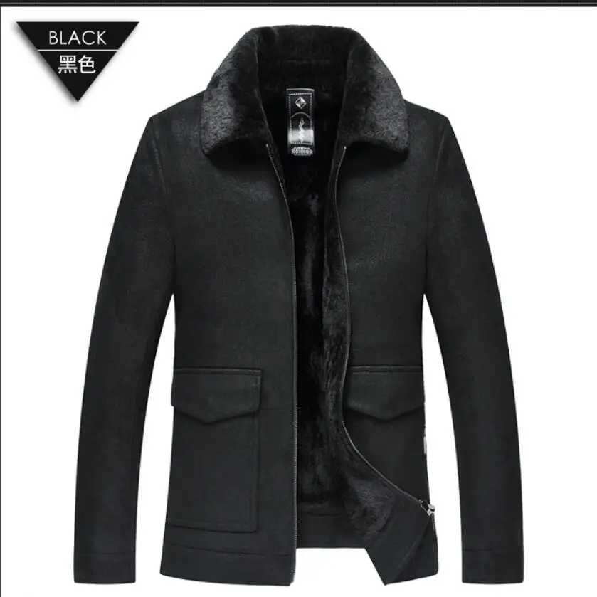 

M-3xl New Winter Middle-aged Fur One Piece Jacket Men Haining Leather Jackets Thickening Plus Velvet Leather Jacket Father Coat