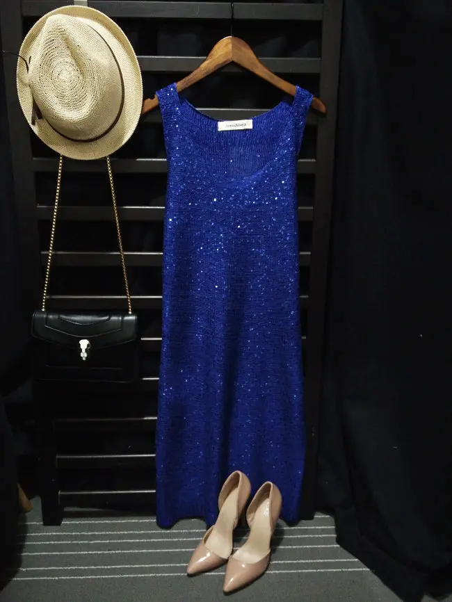 Cakucool женское летнее вязаное платье с блестками, облегающее, Vestido, сексуальное, с большим круглым вырезом, без рукавов, повседневное платье, шикарные вечерние Клубное длинное платье