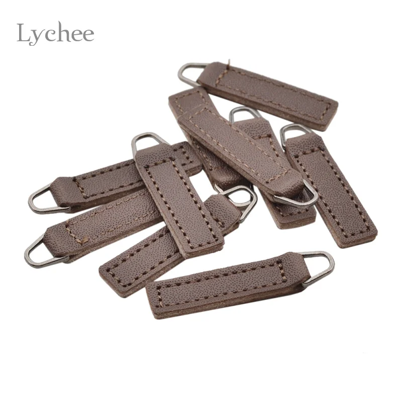 Lychee Life 10 шт. кожаная бирка на молнии черная кофейная головка сделай сам ручная