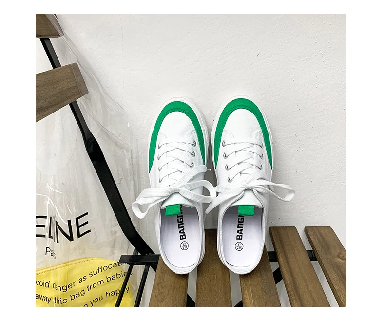 INS hot women Canvas shoes 22.5-25 cm length bottom shoes flat bottom half tow canvas shoes no heel lazy shoes Half slipper