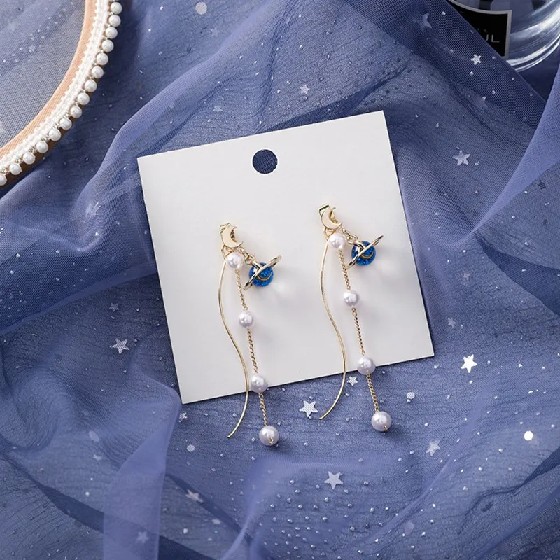 2019 корейские серьги длинные висячие планета для женщин букле d'oreille femme имитация