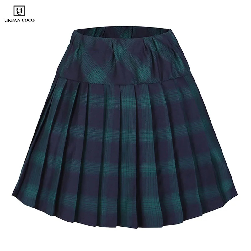 Series 6- Green Urban CoCo Женская эластичная талия тартан плиссированная юбка для школьной формы юбка двухслойная мини трикотажная юбка - Цвет: Series 6- Green