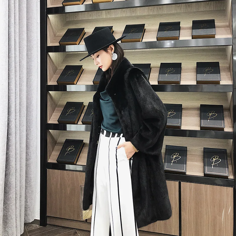 Wheat kashi ni import new level the sable velvet long mink fur collar fashion female coat Женская одежда