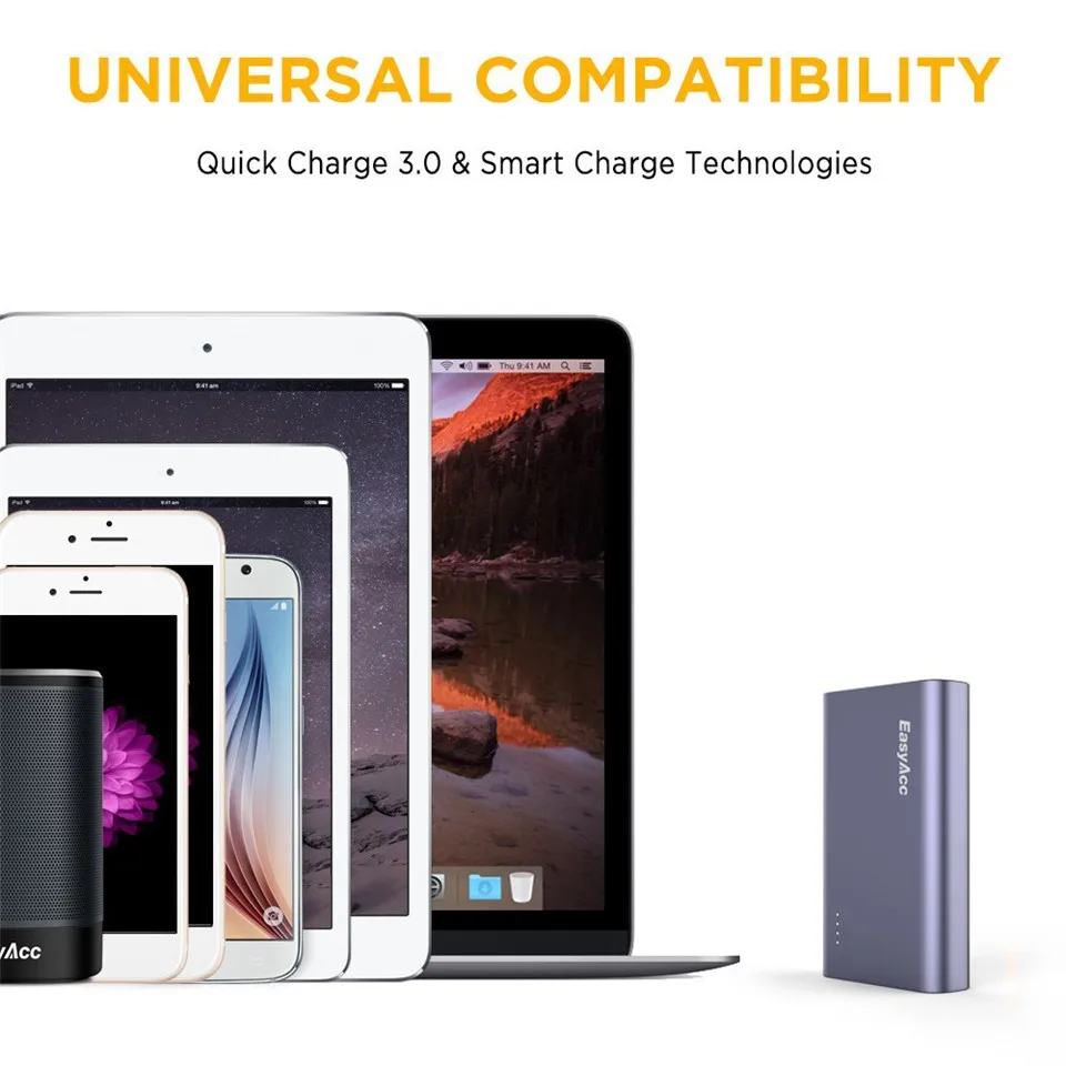 Easyacc 10000 мАч Зарядное устройство Qualcomm Quick Charge 3 0 с двумя портами портативное