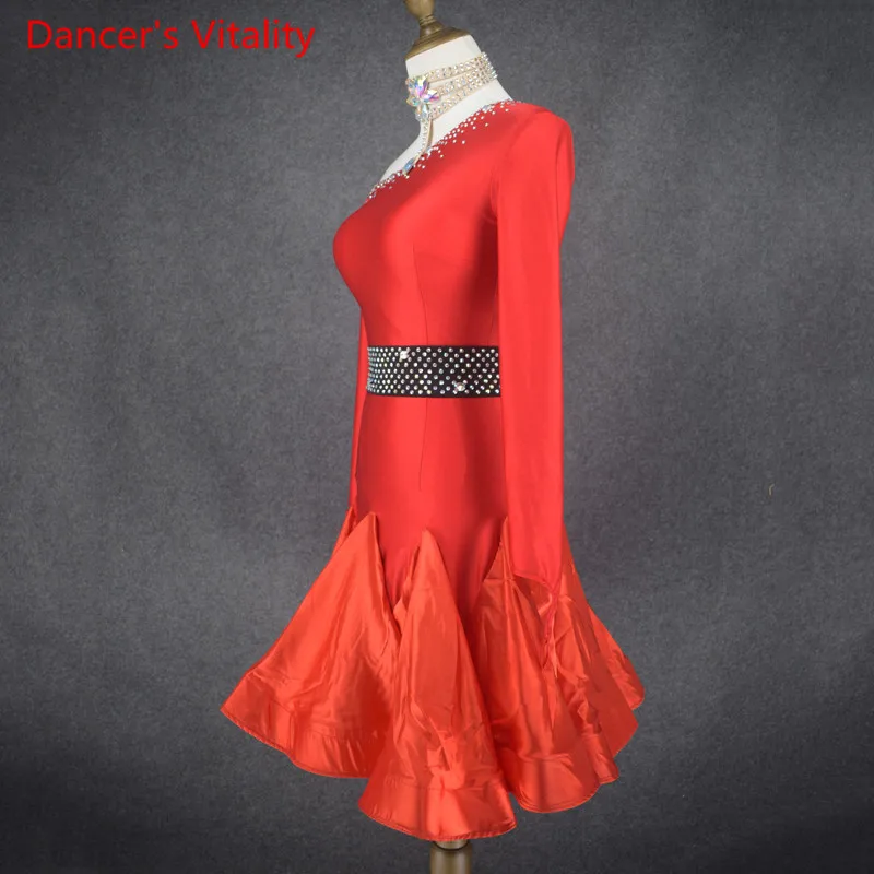 

Professional Made Latin Dance Dresses Long sleeves Design Dance Dress Ballroom Dance Competition Dresses Latin diamond Skirt