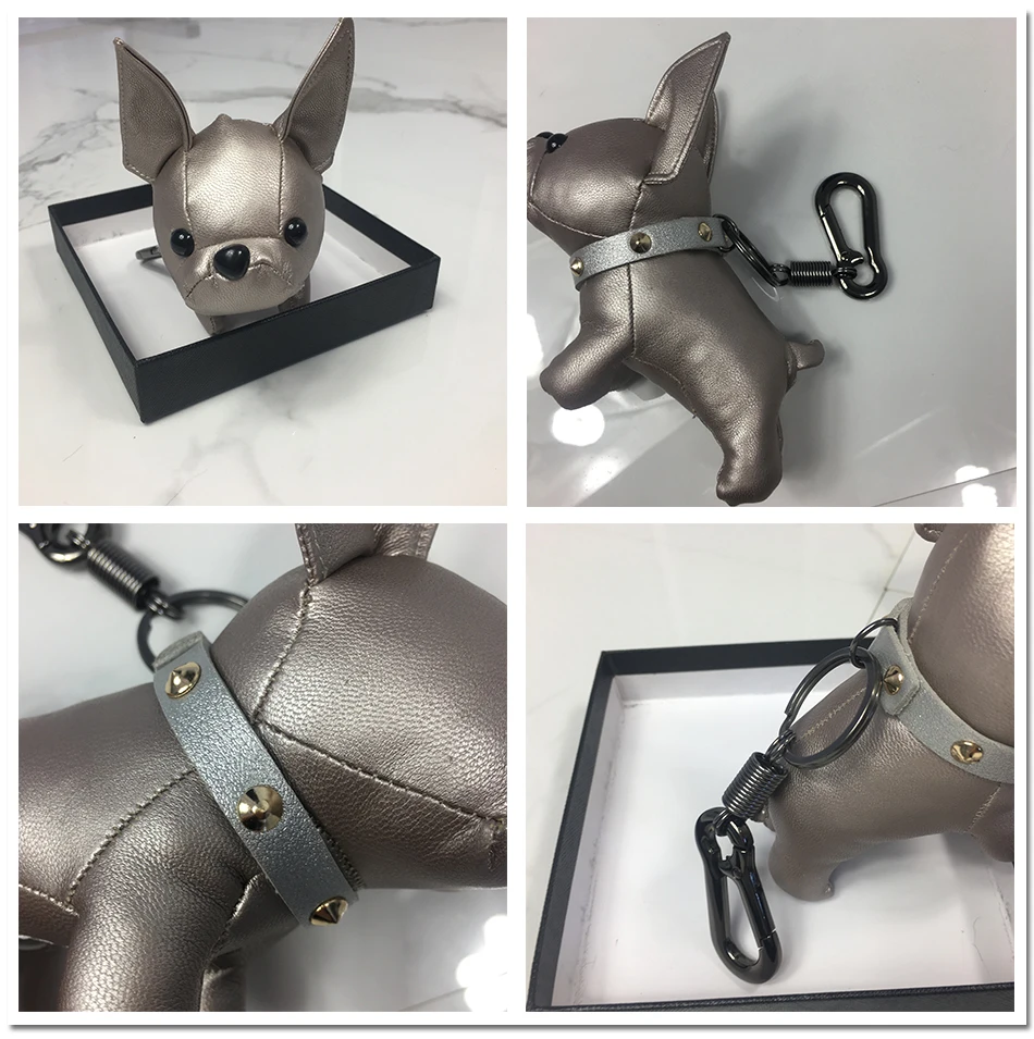 Bulldog Keychain Pu Leather France Bulldog Keychain Handbag Animal Dog Keyring Holder Bag Charm Trinket Bulldog Bag Accessories