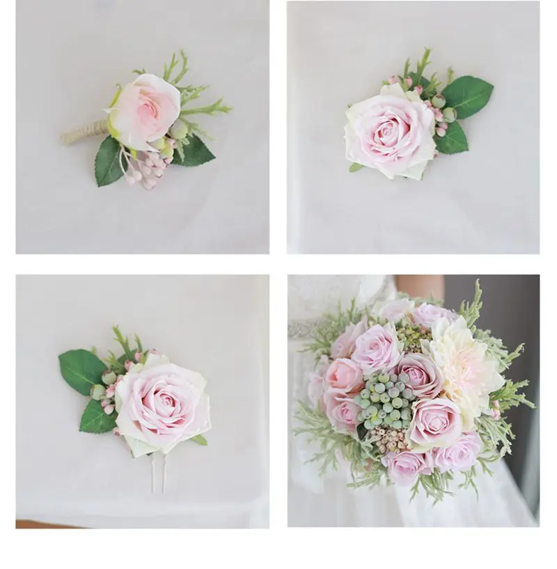 

Pink Rose Wedding Flowers Bridal Bouquets Artificial Wedding Bouquet Bridesmaid flower Bridegroom Corsage De Mariage Rose