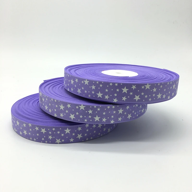 Light purple 5 ярдов "(25 мм) печатные звезды корсажная лента бант для волос Свадебные Рождественские украшения DIY шитье - Цвет: Light purple