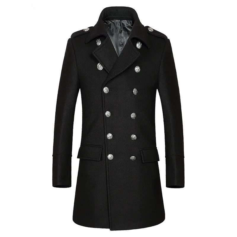 

Tailor-made men Autumn and winter business thick and leisure double-breasted middle-aged male wool long trench coat