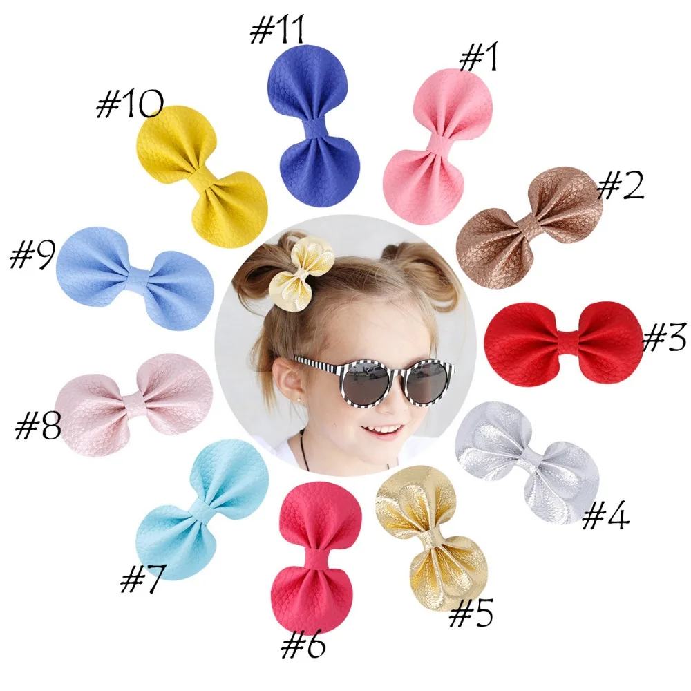 

12 pcs/lot, Faux Leather Bow Hair Clips , Baby Girls Hair Accessories, Cake Smash Prop