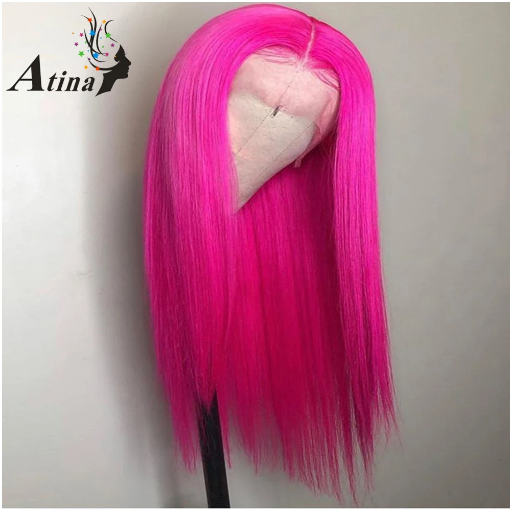 Розовый Синтетические волосы на кружеве человеческих волос парики