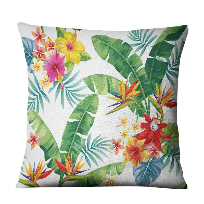 

Flower Plant Cushion Pillowcase Cover Decorative Pillows Covers Linen For Sofa Decor Home Green Pattern Tropical Funda Cojin