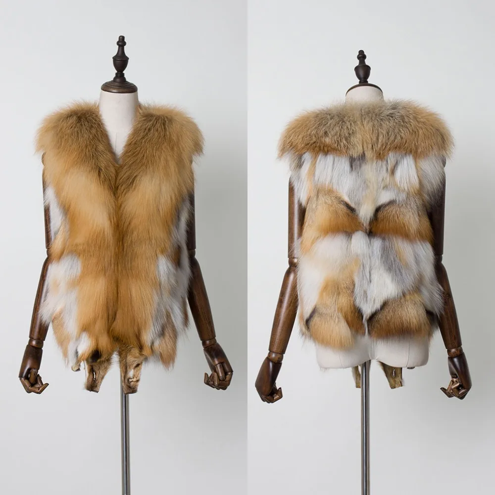 Real Fox fur vest luxury Natural Red Vest Gilet Winter Warm waistcoat Lady Fashion Fur Story FS17219 | Женская одежда