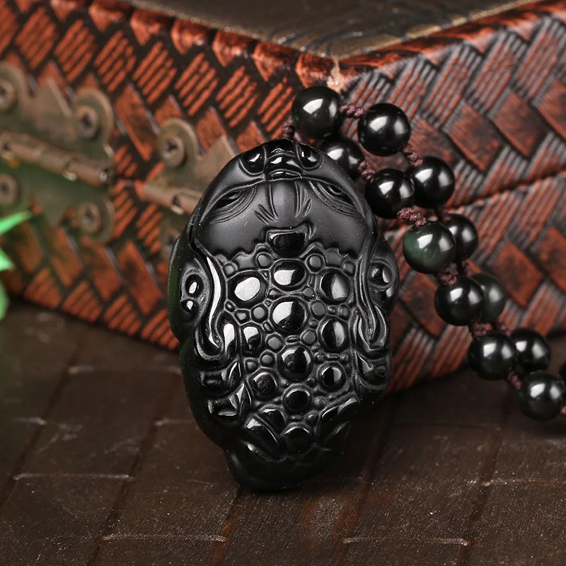 Натуральный светильник счетчик подлинной матовый черный обсидиан кулон