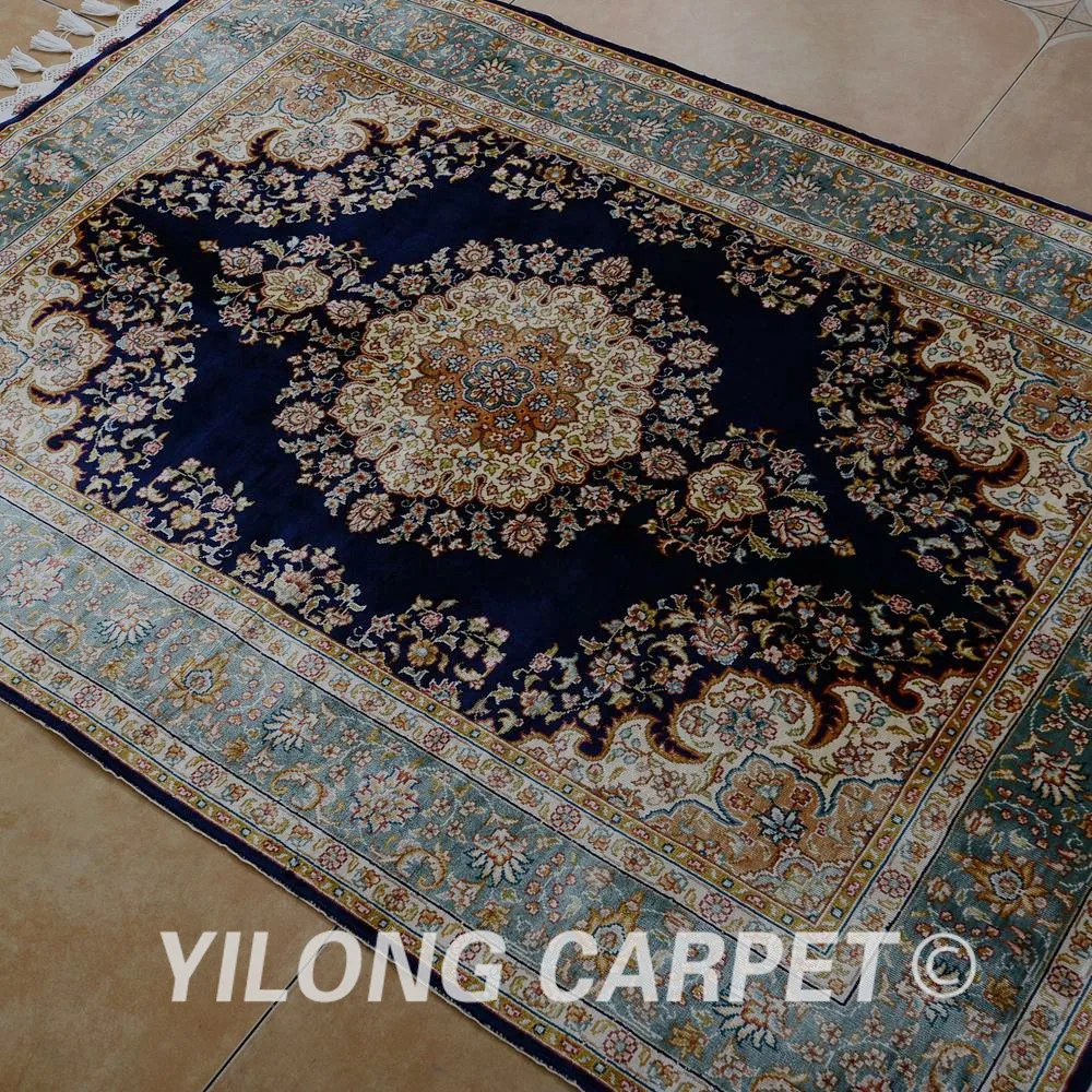 Yilong 3 5 'x 5' Тебриз ковер темно синий ручной УЗЕЛКОВЫЙ изысканный маленький