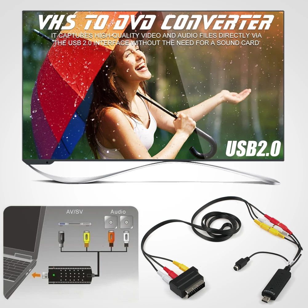 USB2.0 конвертер VHS в DVD захвата видео аудио захвата карты адаптер Scart Rca кабель для Win10