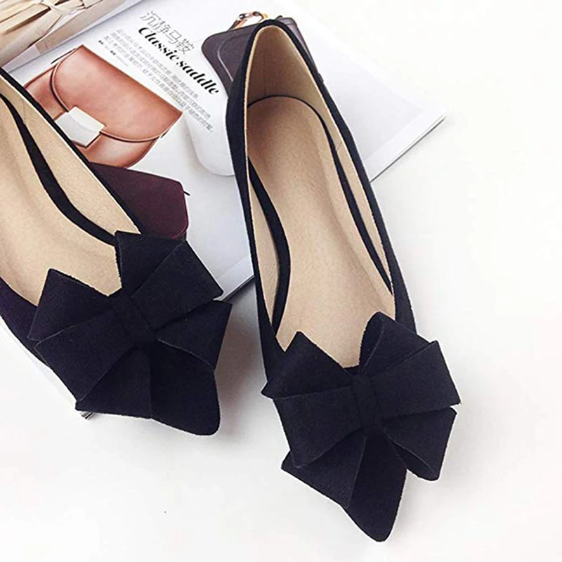 Женская обувь на плоской подошве Классические Модные балетки с бантом замшевые