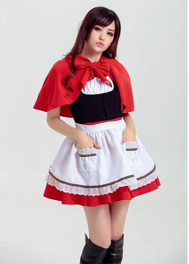 

Free shipping Little Red dress+cloak+apron Riding Hood cosplay role-playing carnival sexy party costume halloweenwomen uniform
