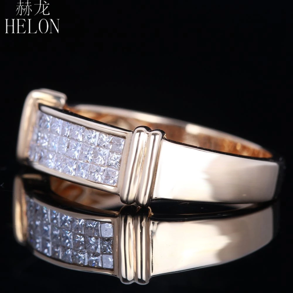 Helon Для мужчин Мода Ювелирные украшения SOLID 14 К желтого золота 0.6ct из натуральной si/h алмазы изысканные свадебные кольцо невидимый Установка
