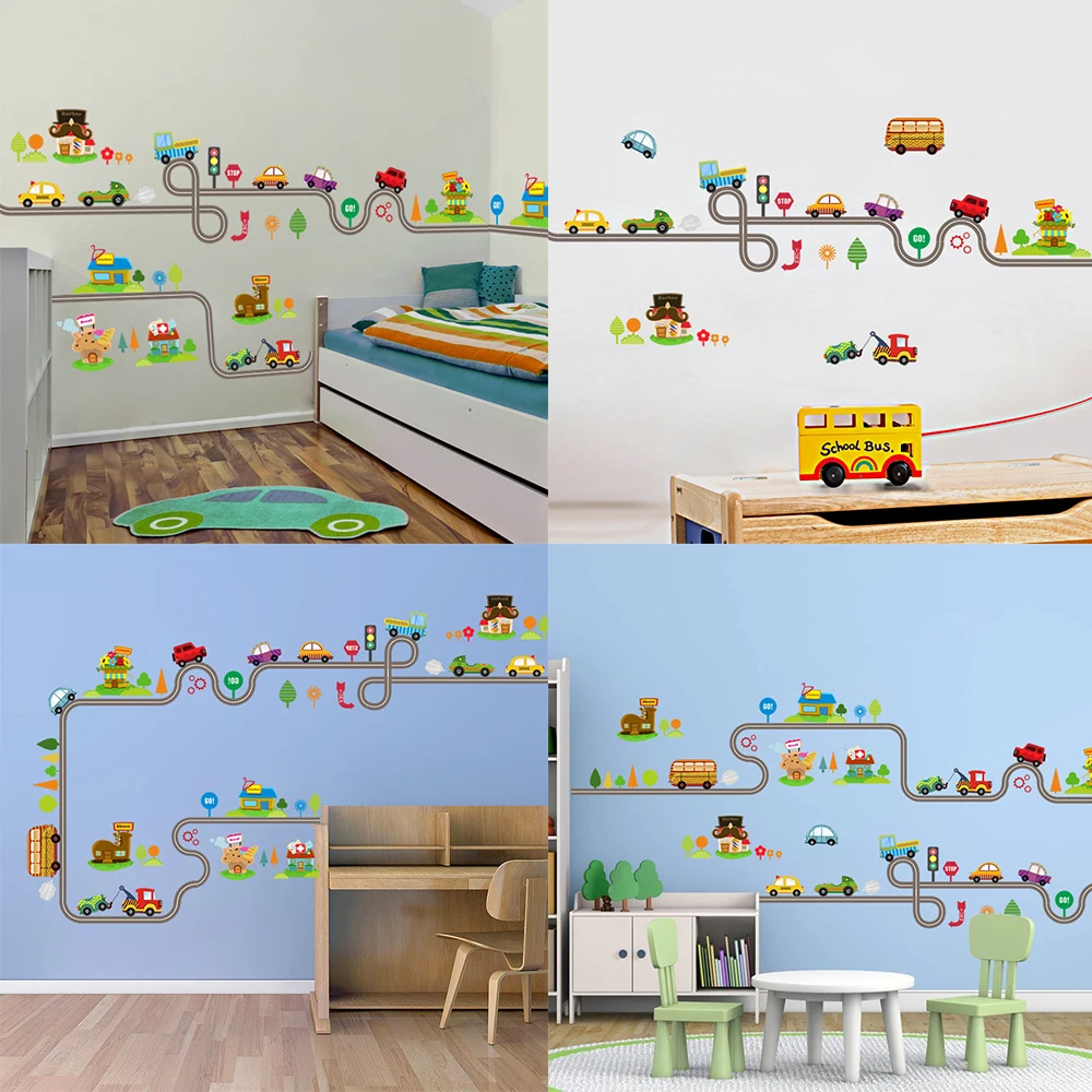 Новинка 2019 модные наклейки на стену мультяшная дорожка для автомобиля детская
