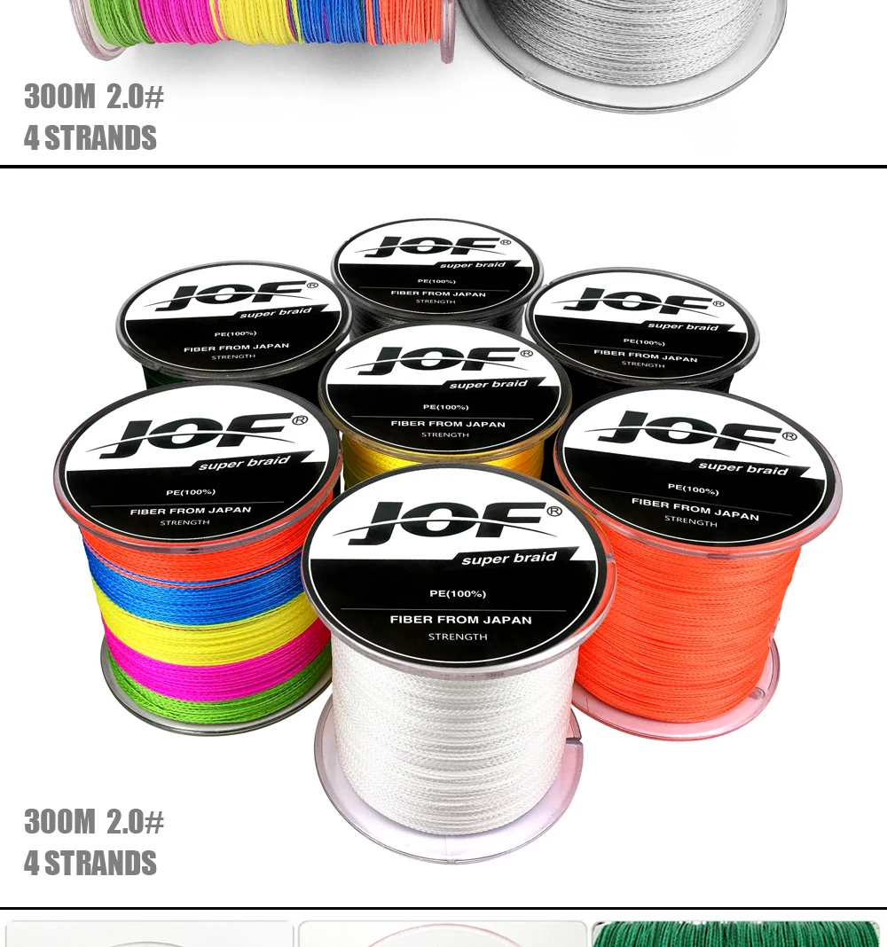 300 м JOF бренд Япония Multifilament PE плетеная леска 10LB до 82LB