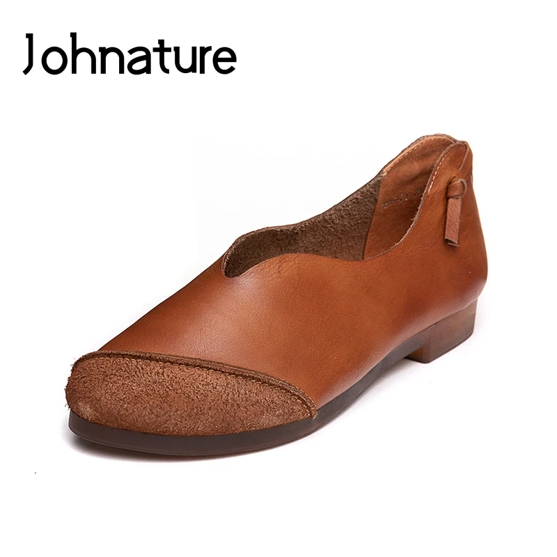 Johnature/Женская обувь ручной работы из натуральной кожи на плоской подошве Новинка