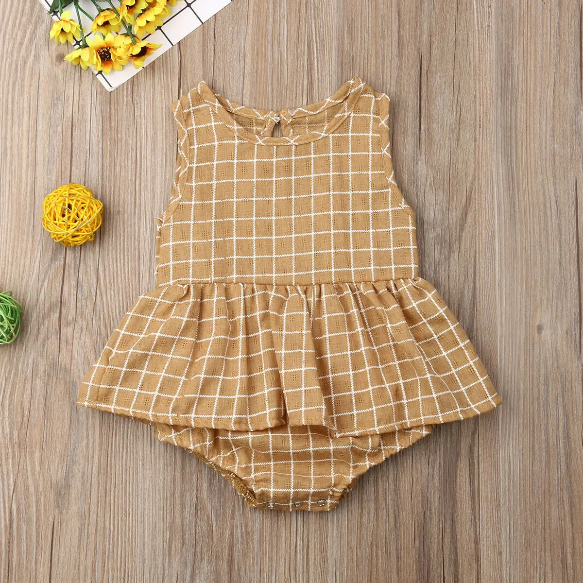 

US Newborn Baby Girls Romper One-Piece Romper Plaid Jumpsuit Headband Outfits Sunsuit Clothes