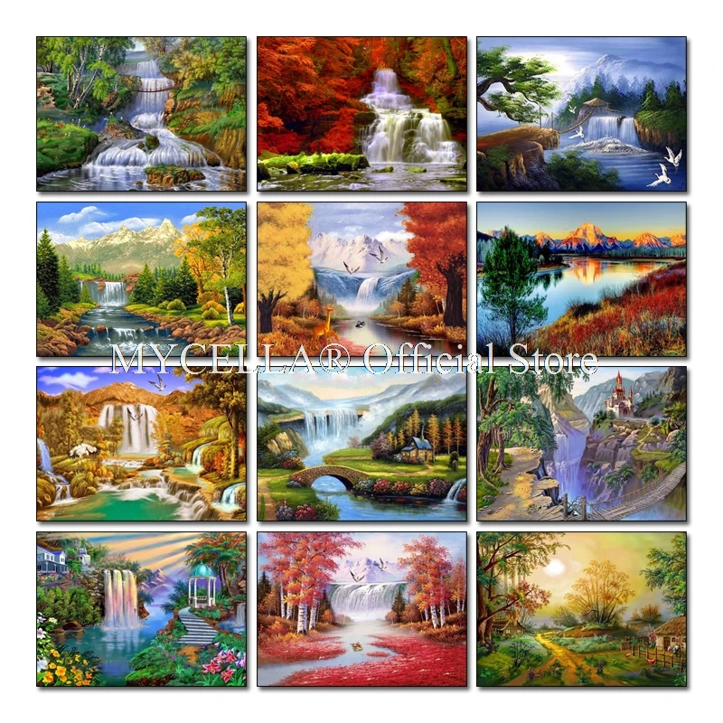 5D алмазная живопись мозаика полная вышивка искусство пейзаж водопад и радуга