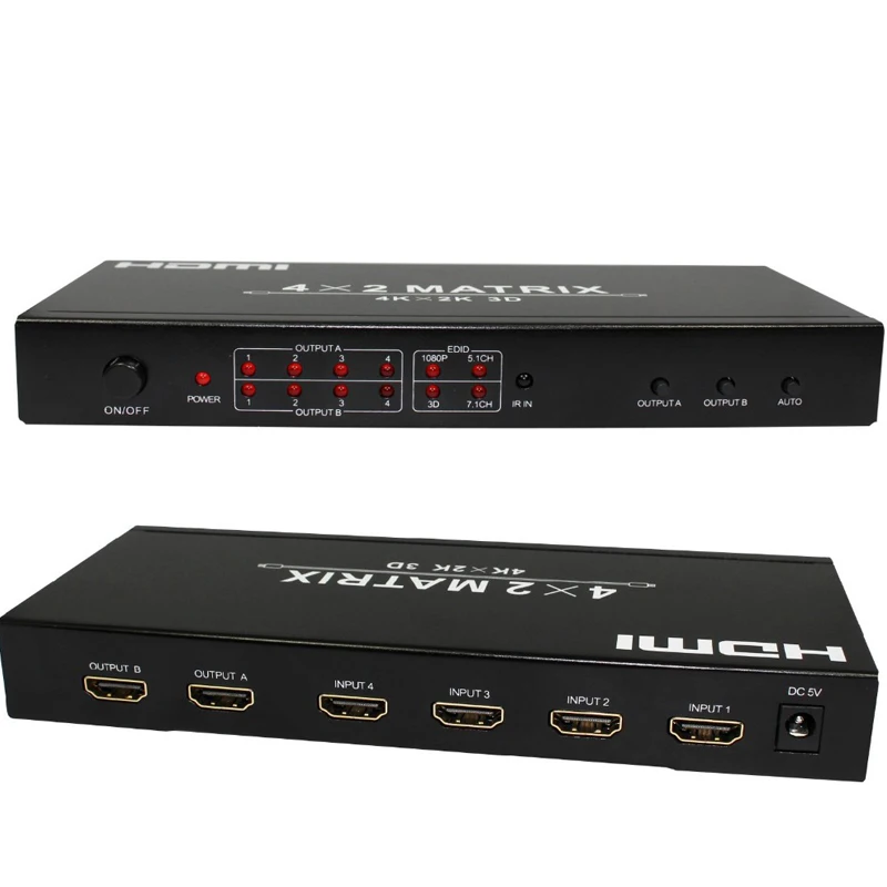 Hdmatters 4 K HDMI матрица 4X2 разделитель сплиттер 1 в 2 out с пультом дистанционного