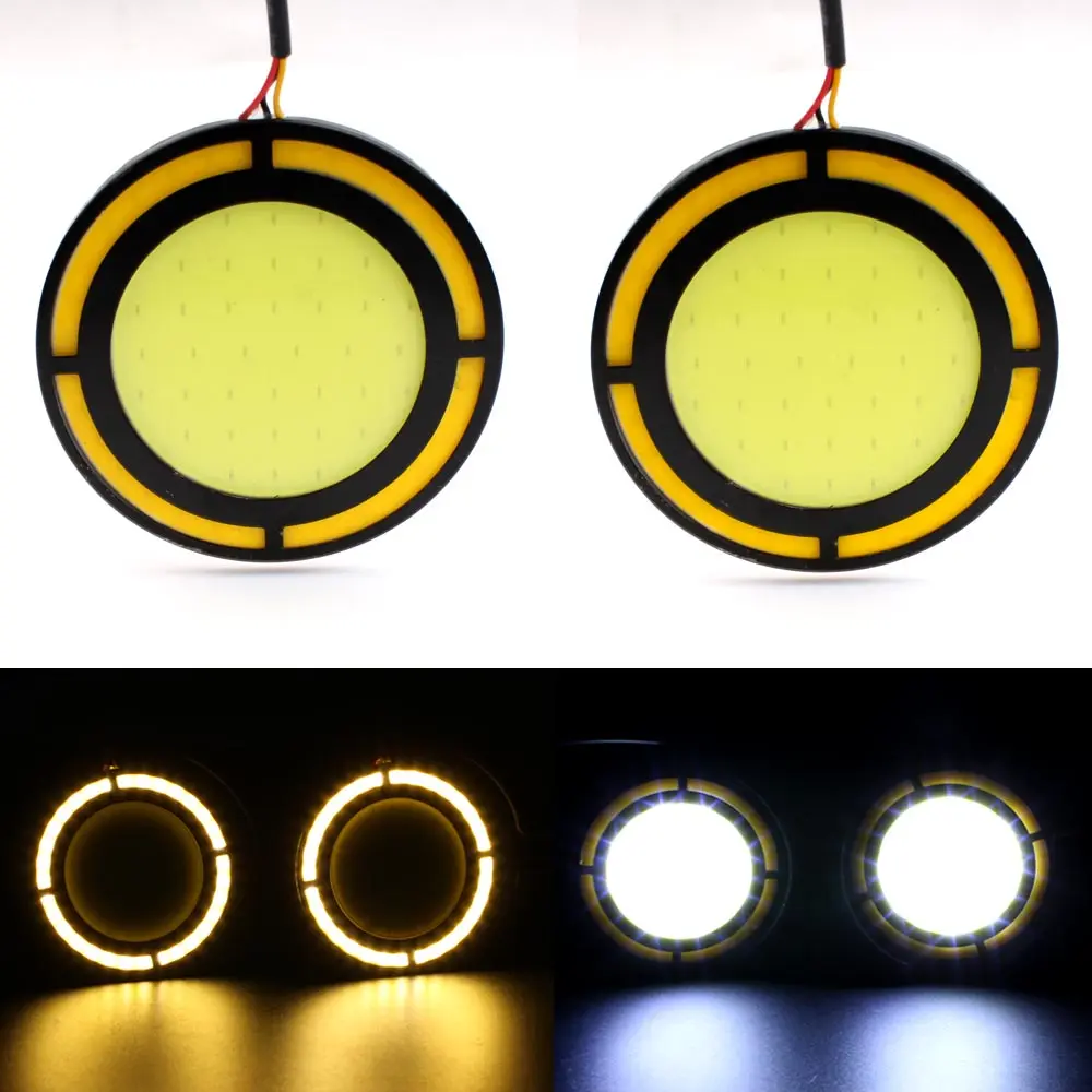 

12v LED DRL COB DRL Round 30W diameter 70mm Cars Running Light Daytime Running Light White DRL Yellow Turn Light kit