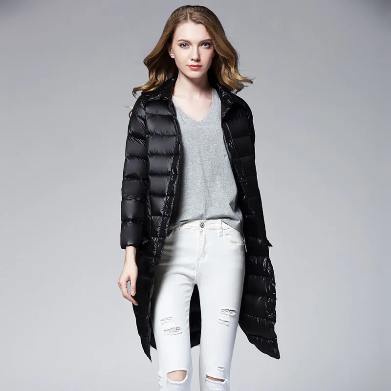 Женская Черная/розовая Зимняя тонкая легкая пуховая куртка женское 90% пуховое