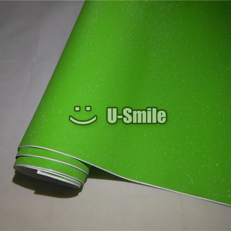 

High Quality Apple Green Bling Diamond Sand Vinyl Wrap Roll Bubble Free For Phone Laptop Sticker Cover Size:1.52*30M
