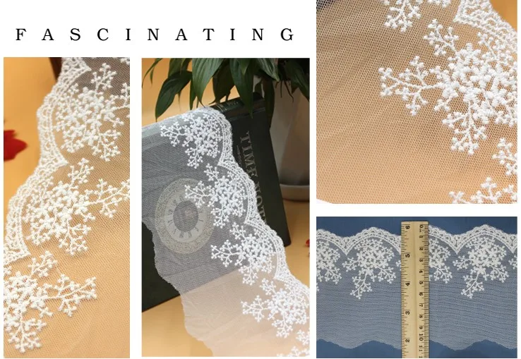 Вышитая кружевная ткань со снежинками и тердолией кружевные аксессуары ручной
